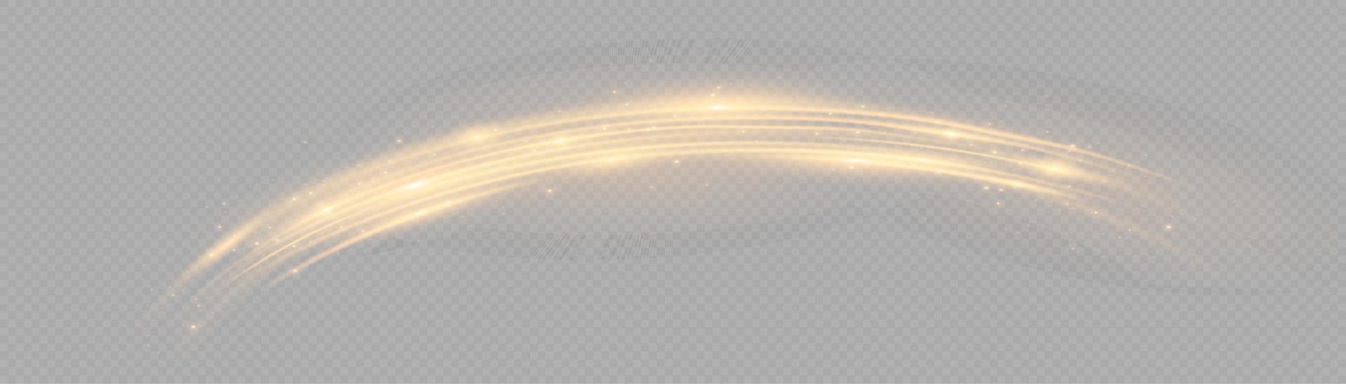 Golden glowing shiny lines effect vector background. Luminous white lines of speed. Light glowing effect. Light trail wave, fire path trace line and incandescence curve twirl.