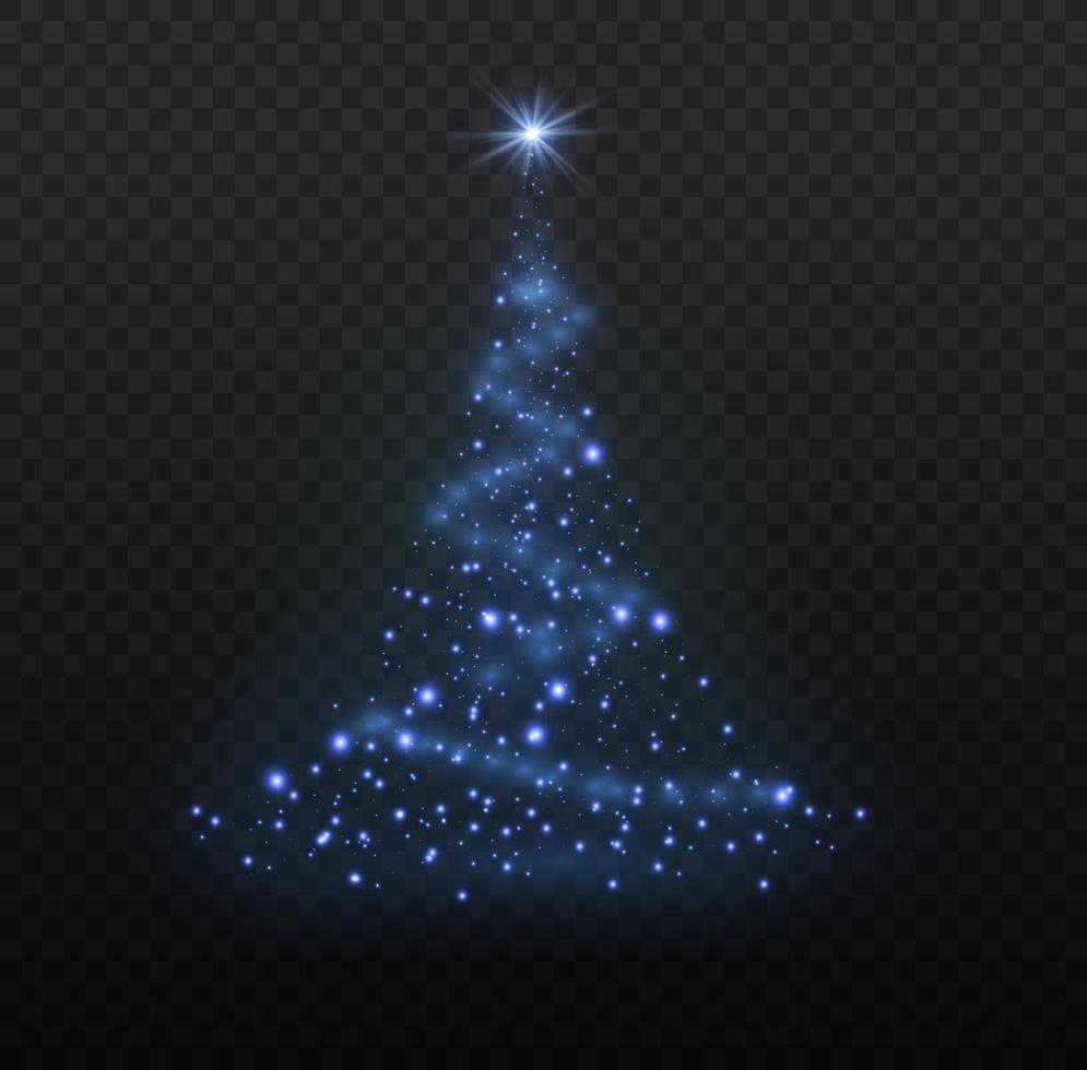 Christmas tree from light vector background.Golden Christmas tree as a symbol of a happy New Year, a merry Christmas holiday. Golden light decoration. Bright shiny
