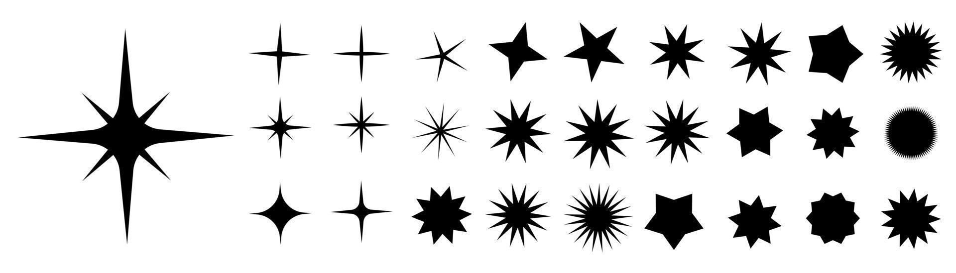 icono de estrella colección de ilustraciones de estrellas centelleantes. chispas, brillante explosión en el cielo. vector