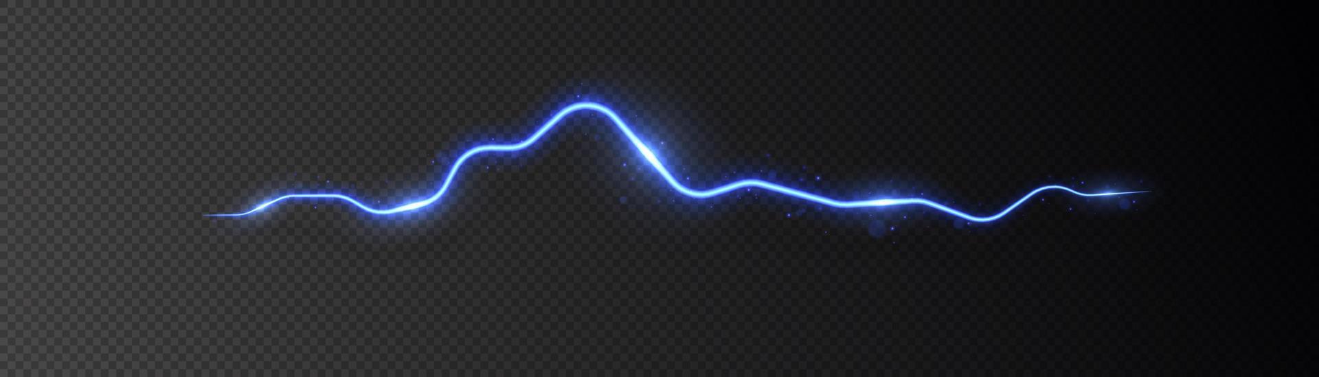 Lightning, blue color lightning strike during a night storm, electrical energy, electric shock, flash of magical energy. Powerful prospective discharge, Light Spark Storm Flash Thunderstorm. Vector