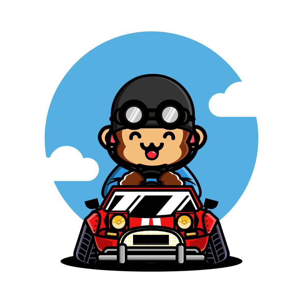 Cute monkey driving a racing car vector