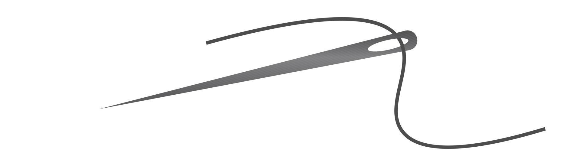 vector de icono de silueta de aguja e hilo. logotipo a medida con símbolo de aguja e hilo curvo, herramienta de costura a medida y zapatero, elemento de costura. aguja e hilo de color oscuro.