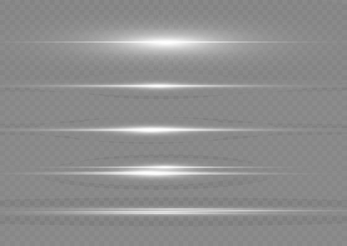 White horizontal lens flares pack. Laser beams, horizontal light rays. Beautiful light flares. Flash light with fairy dust sparks stars shine. Dusty shine light. vector