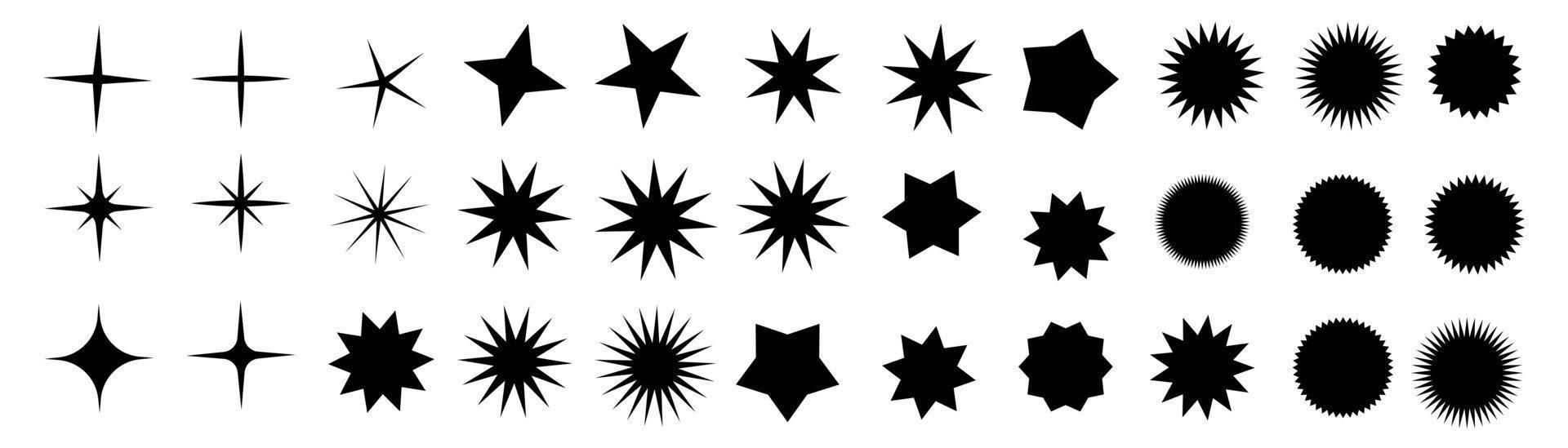 icono de estrella colección de ilustraciones de estrellas centelleantes. chispas, brillante explosión en el cielo. vector