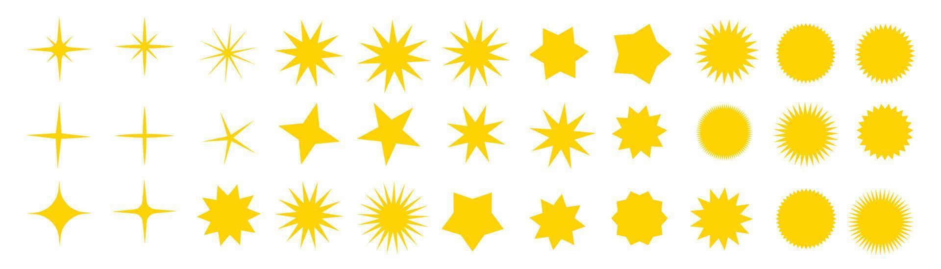 icono de estrella colección de ilustraciones de estrellas centelleantes. chispas, brillante explosión en el cielo. vector