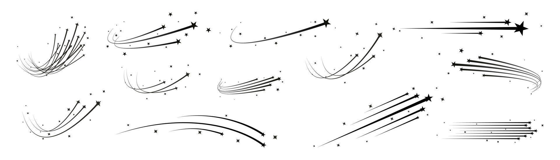 Abstract shooting star, falling star with a powerful trail star on a white background Meteoroid, comet, speed line, motion vortex, asteroid, speed motion line. vector