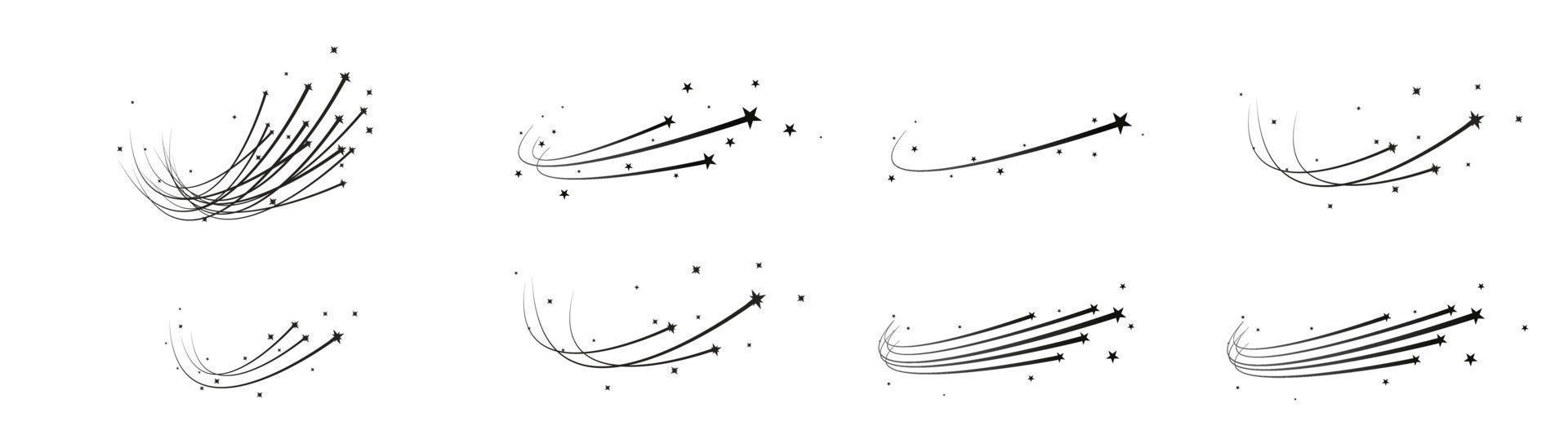 Abstract shooting star, falling star with a powerful trail star on a white background Meteoroid, comet, speed line, motion vortex, asteroid, speed motion line. vector