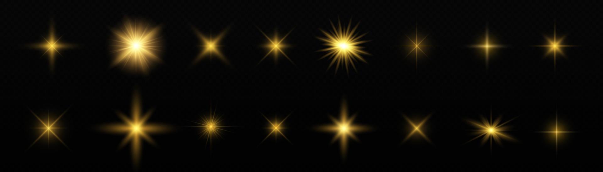 Glow isolated light effect set, lens flare, explosion, glitter, line, sun flash, spark and stars. vector