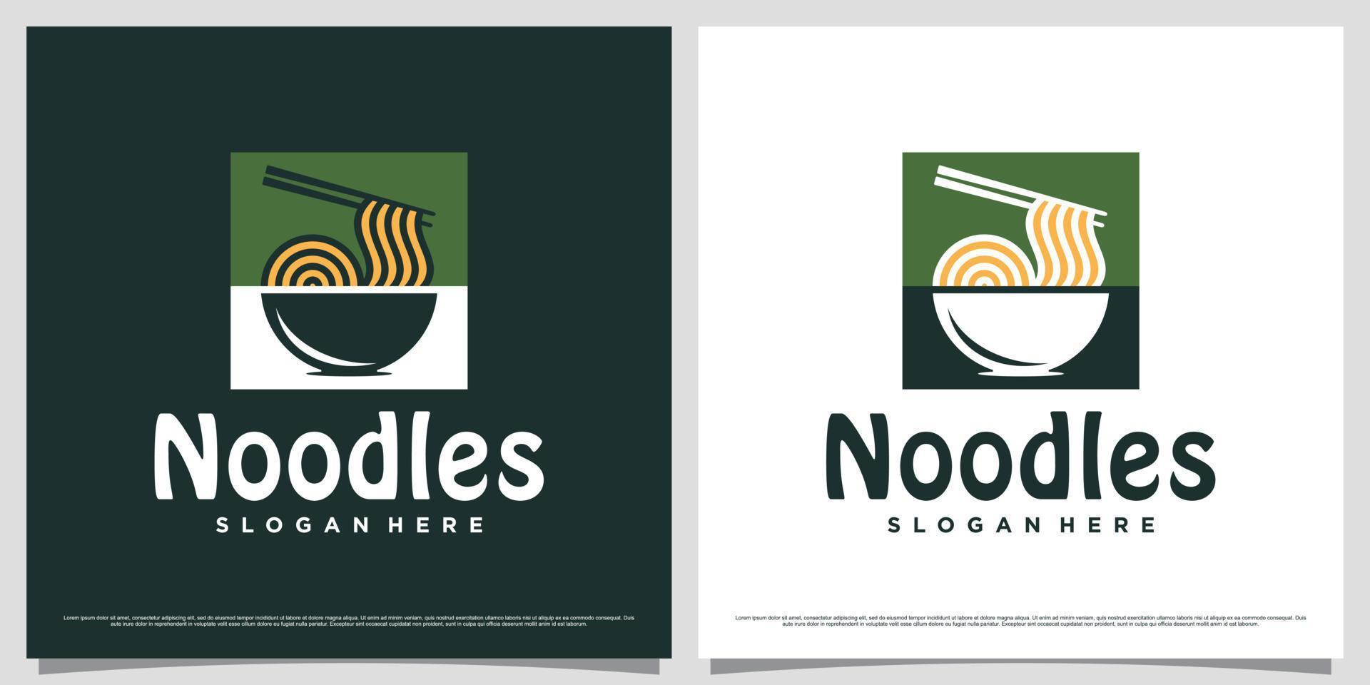 Ramen noodle logo design illustration with negative space concept and creative element vector