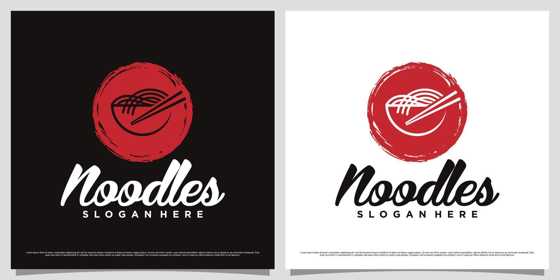 Ramen noodle logo design illustration with negative space concept and creative element vector