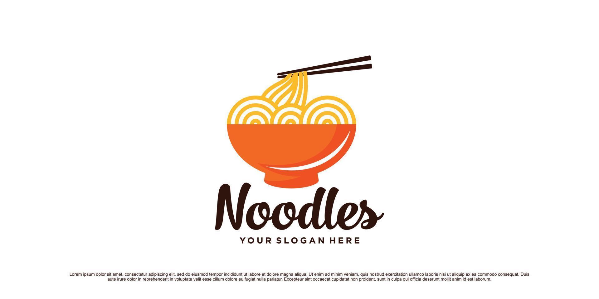 Noodle logo design illustration with bowl, chopsticks and creative element concept vector