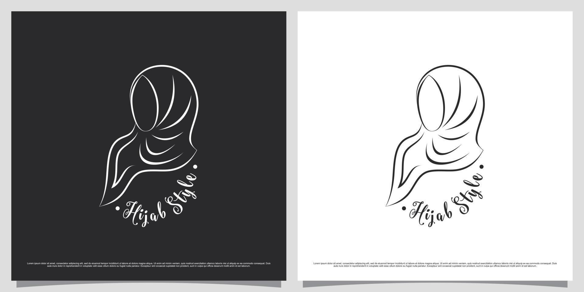 Islamic women logo design template wearing hijab with line art style and creative concept vector