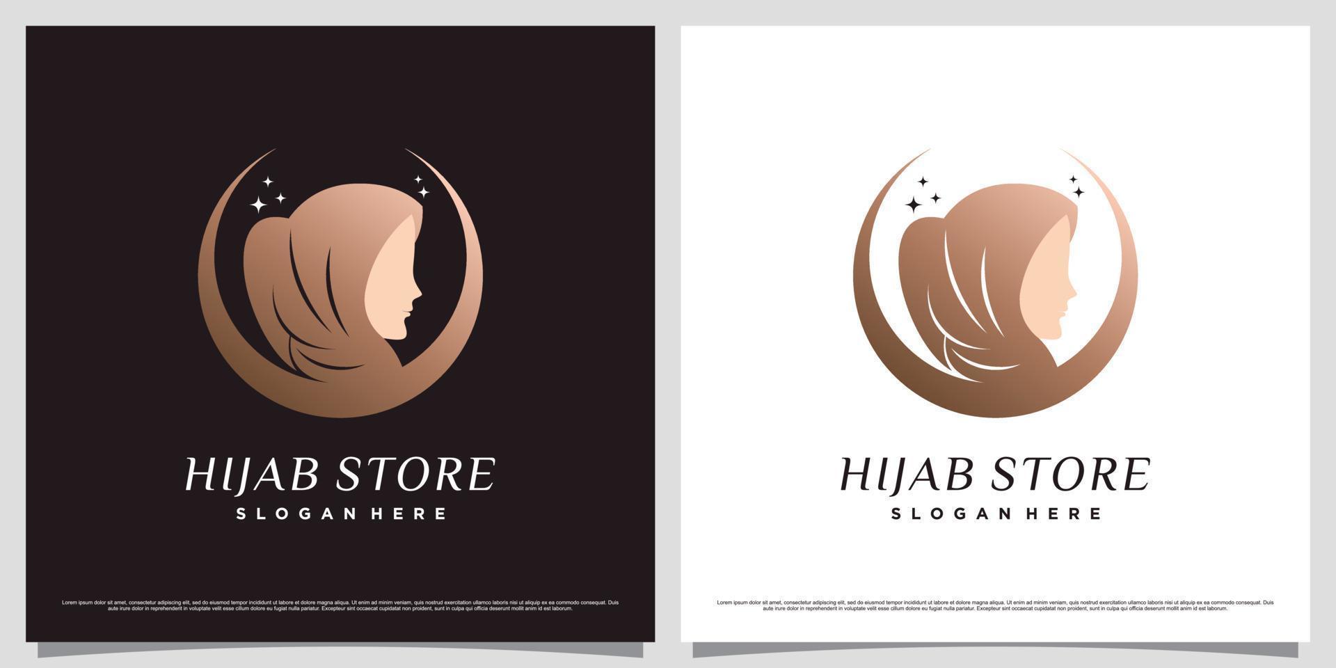 Muslim women logo design template wearing hijab with modern concept and creative element vector