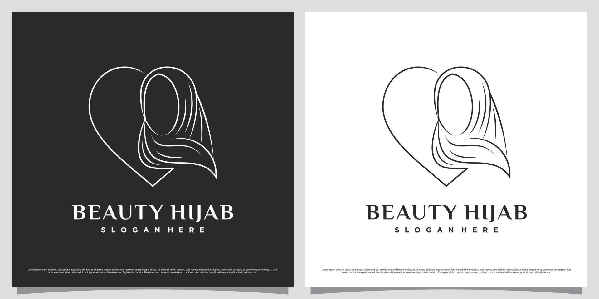 Islamic women logo design template wearing hijab with line art style and creative concept vector