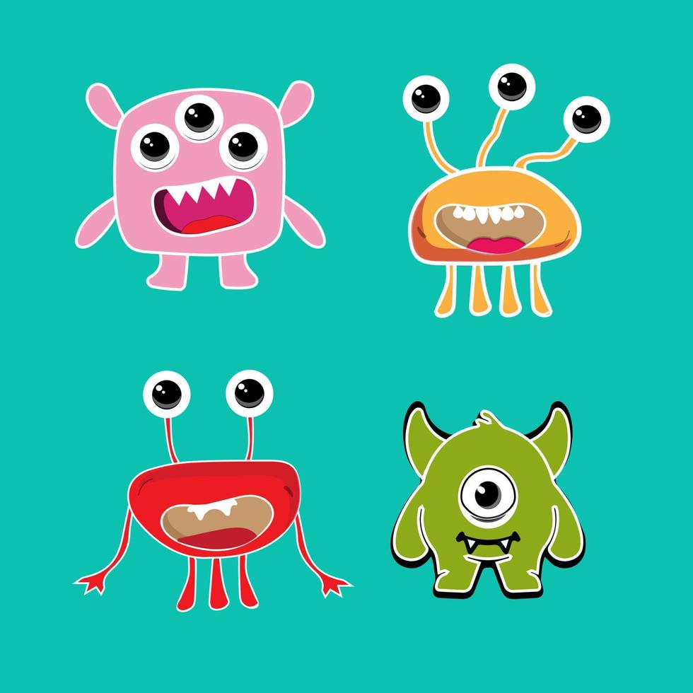 Cute cartoon monsters character. Monsters in flat style vector. Vector illustration.