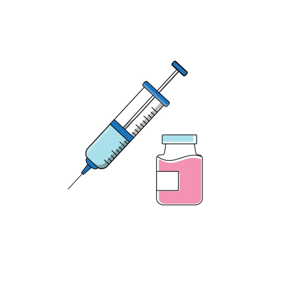 Vaccination color icon. Medical injection. Contraceptive syringe shot. HIV, hepatitis precaution procedure. Safe sex. Female, male healthcare. Pharmaceutical vial. Isolated vector illustration