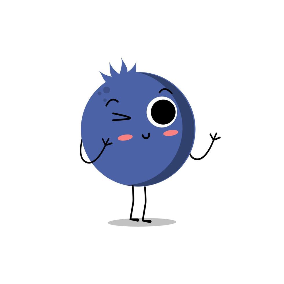 Cute flat cartoon blueberry illustration. Vector illustration of cute blueberry with a smiling expression.