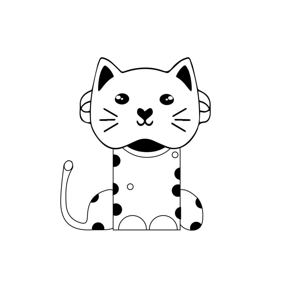 Vector illustration character design outline of cat. Draw doodle style. Cute cat face line icon