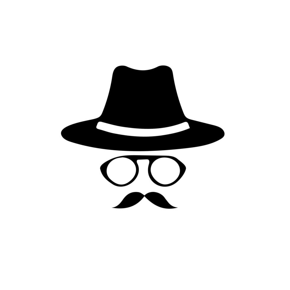 icono de incógnito hombre mujer cara con gafas gráfico vectorial en blanco y negro. línea de agente espía e icono de glifo, seguridad y detective, gráficos vectoriales de signos de piratas informáticos, icono lineal de trazo editable vector