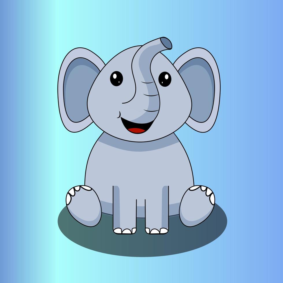 Cute Elephant Sitting Vector Icon Illustration. Elephant Mascot Cartoon Character. Animal Icon Concept White Isolated. Flat Cartoon Style Suitable for Web Landing Page, Banner, Flyer, Sticker, Card