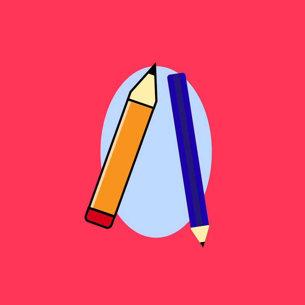 Icon of two pencils with shadow. Flat colors only. Can be used as a symbol of opposition, competition, concurrence, struggle. vector