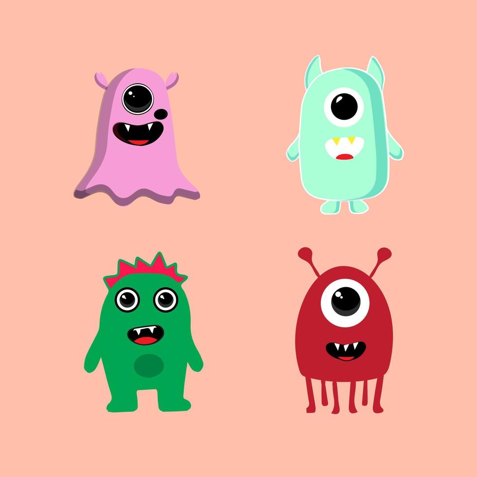 Cute cartoon monsters character. Monsters in flat style vector. Vector illustration.