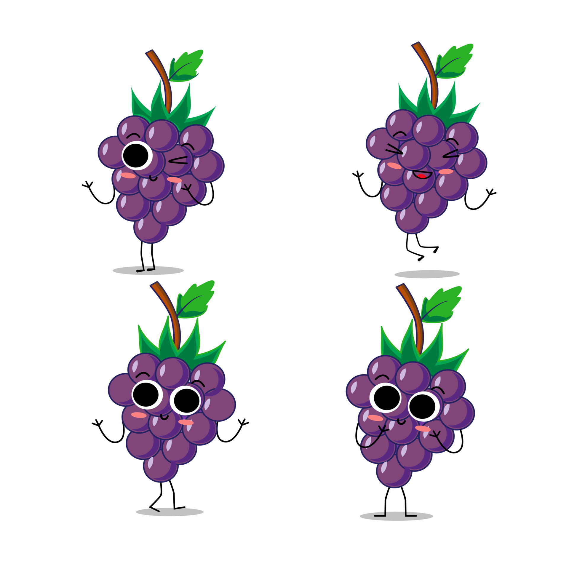 Cute vector grape fruit character in different action emotion