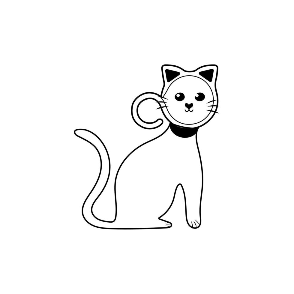 Vector illustration character design outline of cat. Draw doodle style. Cute cat face line icon