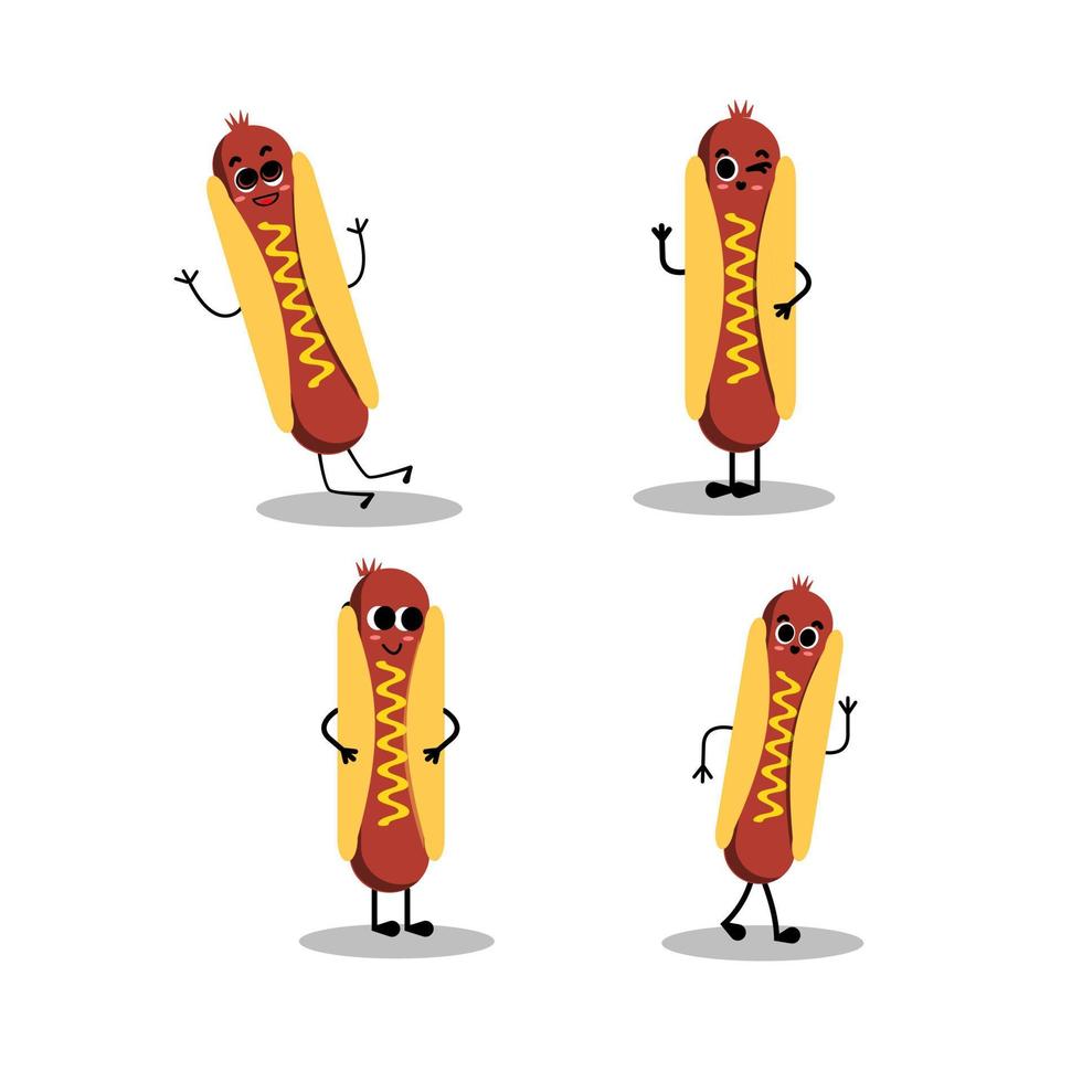 Hot dog. Cute fast food vector character . Hot dog. Cute fast food vector character. American Hot Dog. Happy Fast Food concept. Funny Emoticon. Smiley idea. Emoji cartoon design for kids coloring book