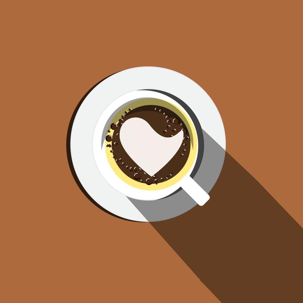 ilustración de diseño plano de café. cartel de diseño mínimo. taza de café sobre un fondo claro. vista superior. vector