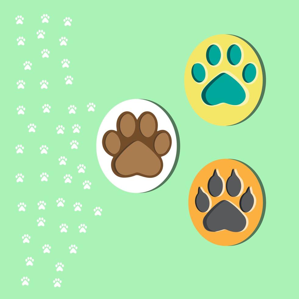 Set of animal paw print. Dog or cat footprint vector icon illustration Paw prints, icon. Vector paw. Dog, puppy, cat, bear, wolf. Legs. Foot prints.