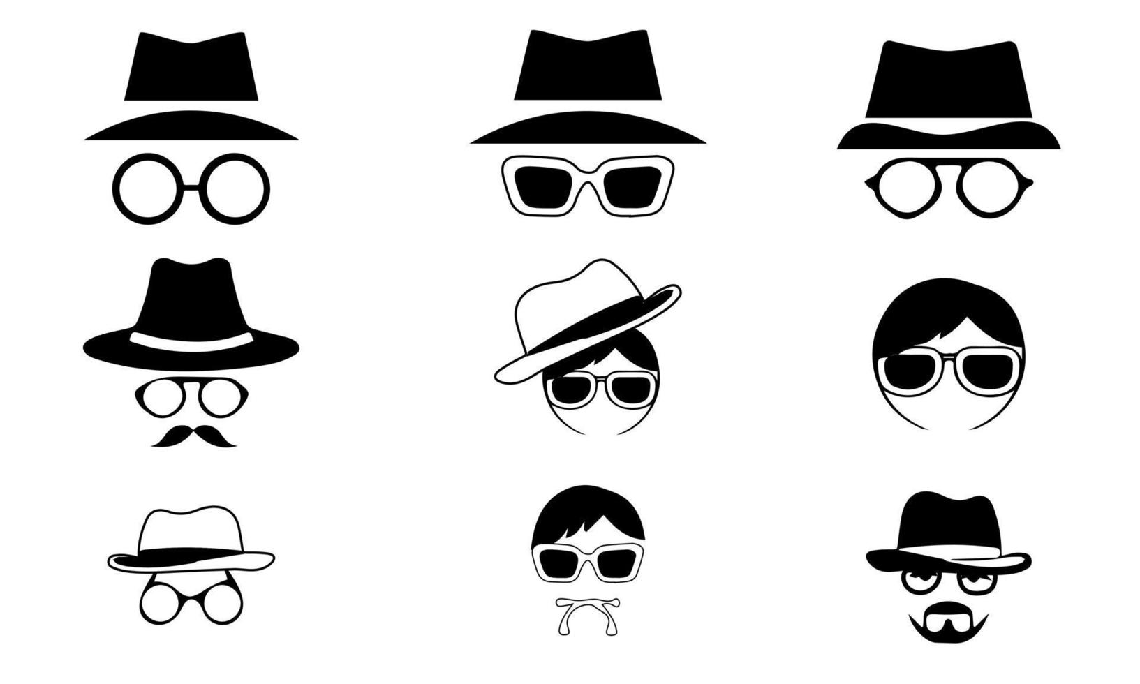 icono de incógnito hombre mujer cara con gafas gráfico vectorial en blanco y negro. línea de agente espía e icono de glifo, seguridad y detective, gráficos vectoriales de signos de piratas informáticos, icono lineal de trazo editable vector