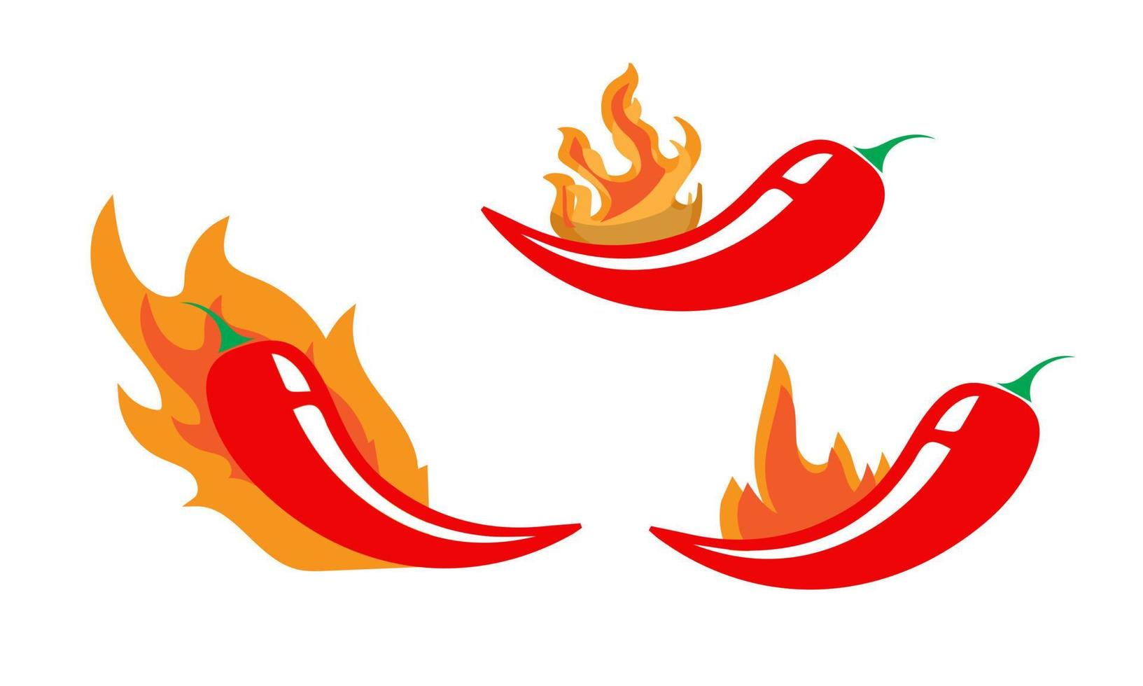 Spicy chilli vegetable, Extra spicy pepper. Icons with pepper on fire. Vector illustration isolated on white background.