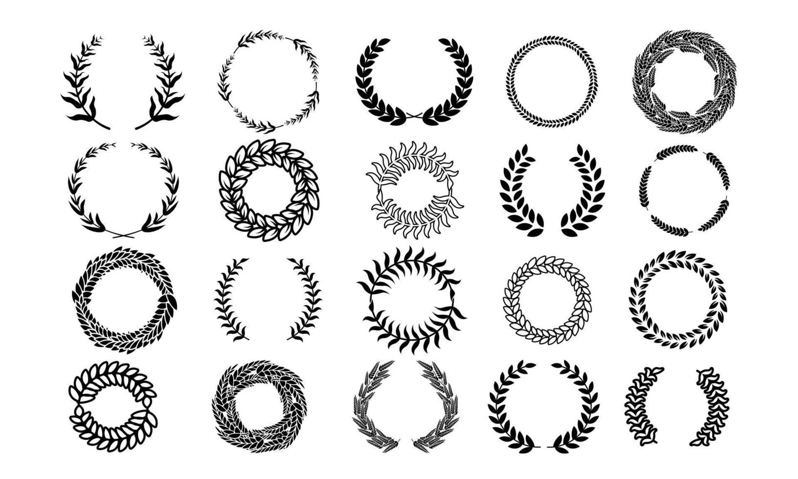 Laurel Wreath Flora theme on a white background set vector