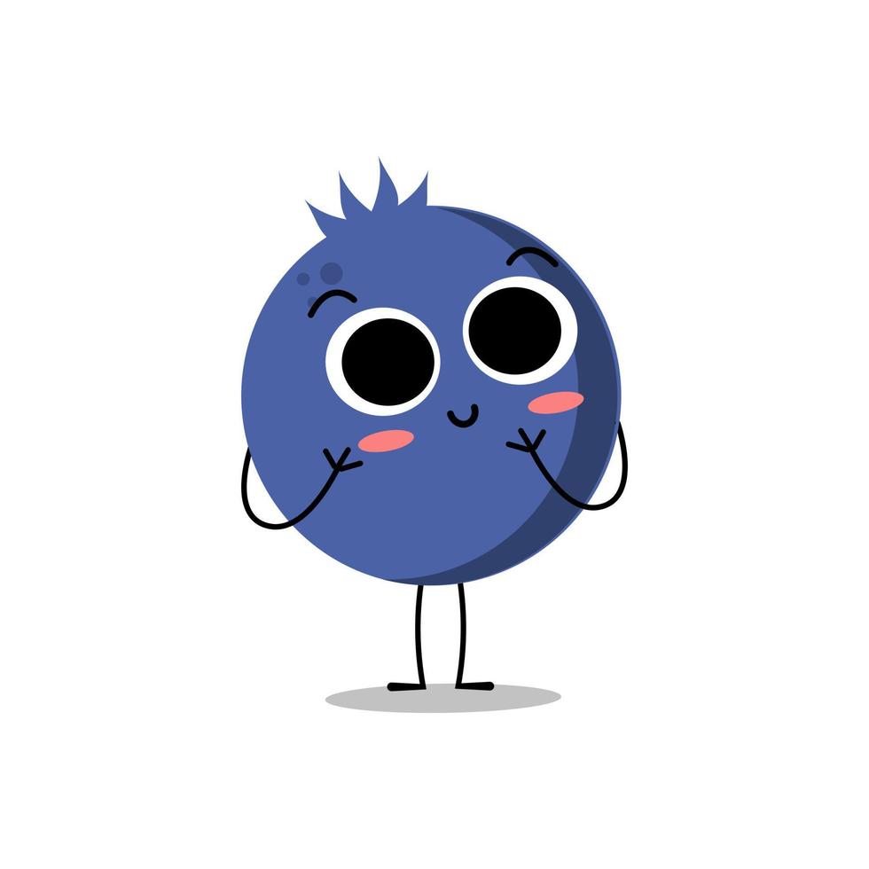 Cute flat cartoon blueberry illustration. Vector illustration of cute blueberry with a smiling expression.
