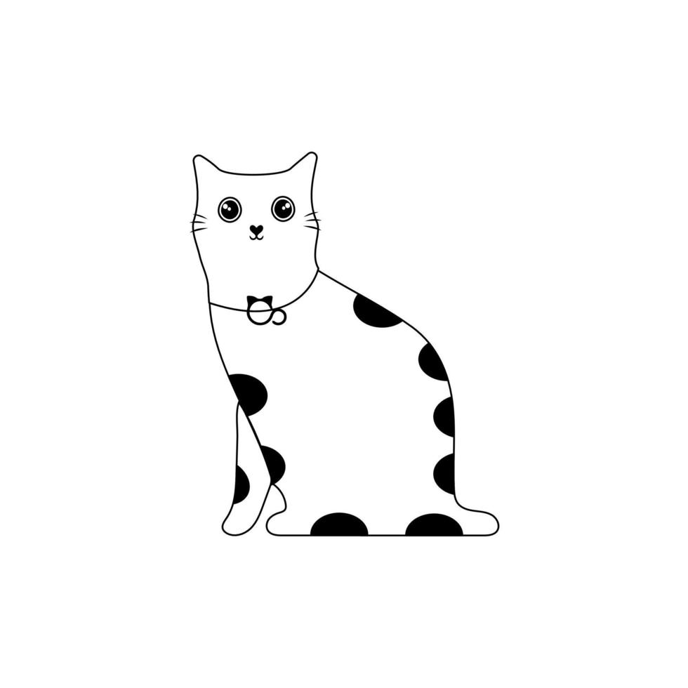 Vector illustration character design outline of cat. Draw doodle style. Cute cat face line icon