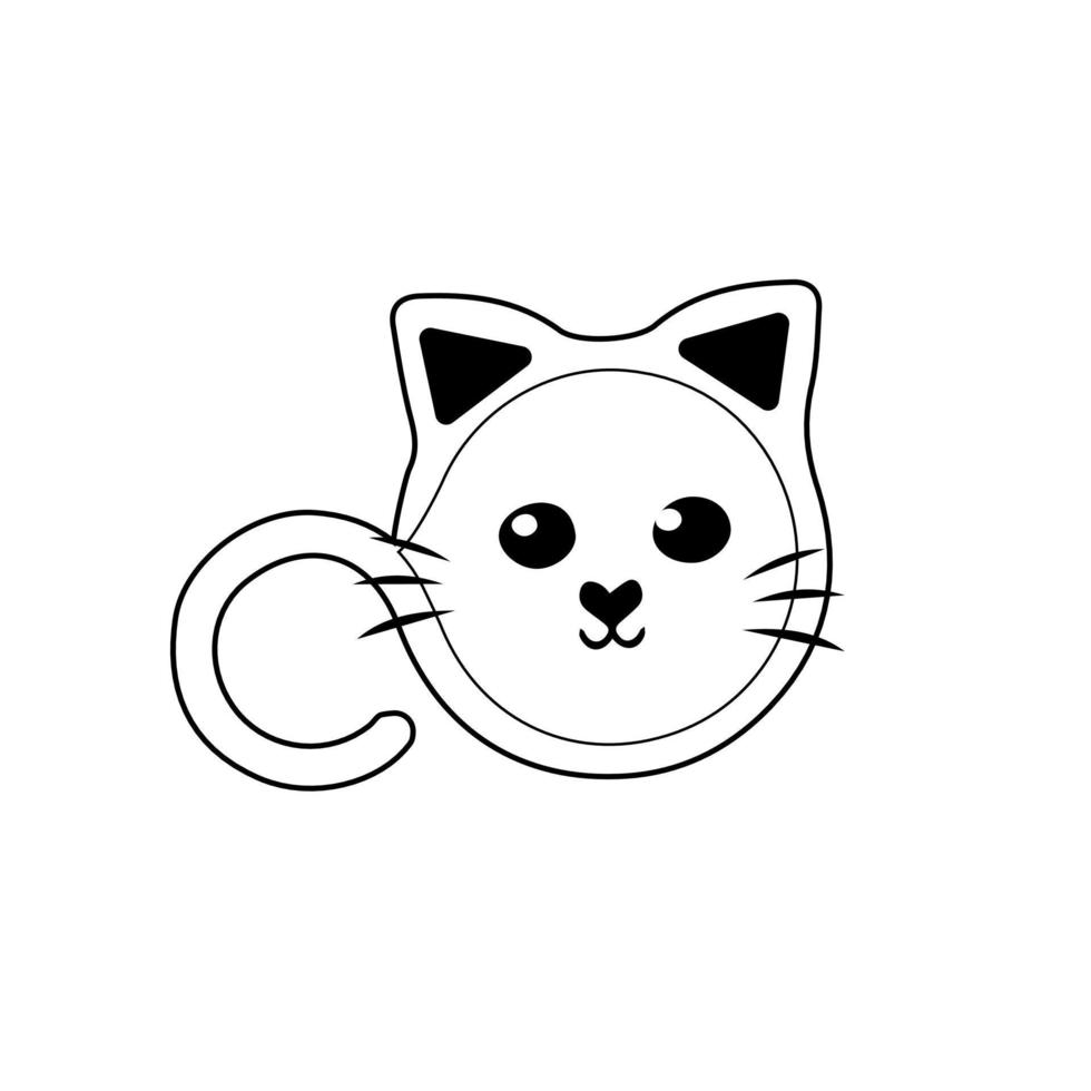 ilustración vectorial esquema de diseño de personajes de gato. dibujar estilo garabato. lindo, gato, cara, línea, icono vector