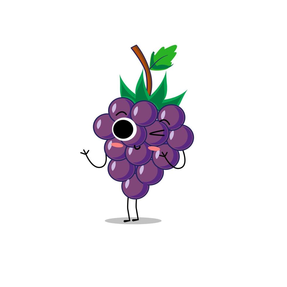 Cute vector grape fruit character in different action emotion. Collection of grape characters in different expressions, Funny fruit character isolated on white background
