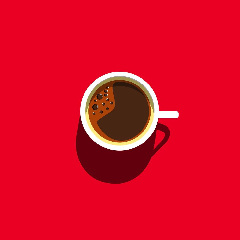 Coffee flat design illustration. Minimal Design Poster. Cup of Coffee on a light Background. Top View. vector