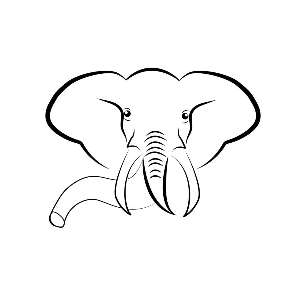 imagen vectorial de una cabeza de elefante, ilustración - arte vectorial de la mascota elefante. imagen frontal simétrica de un elefante que parece peligroso. icono monocromo vectorial. vector