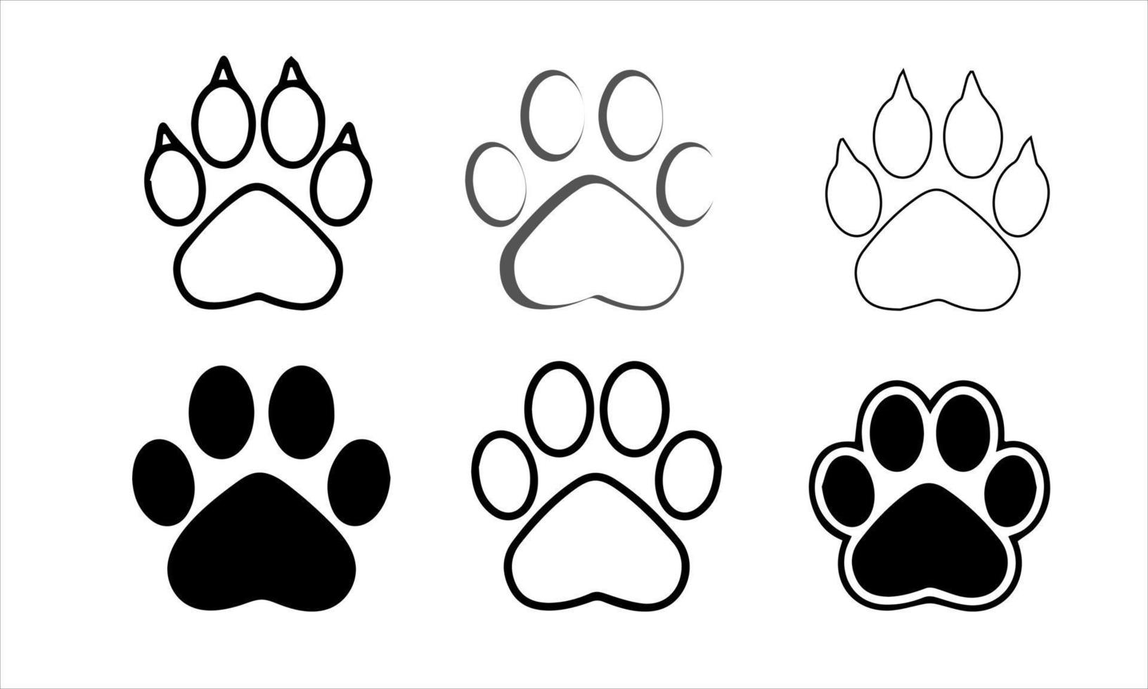 Set of animal paw print. Dog or cat footprint vector icon illustration Paw prints, icon. Vector paw. Dog, puppy, cat, bear, wolf. Legs. Foot prints.