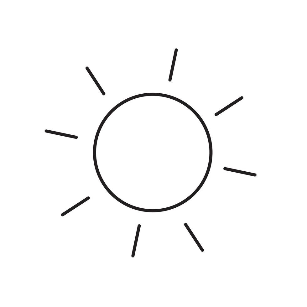 icono de línea de sol. Ilustración de vector de sol brillante aislado en blanco. diseño de estilo de esquema de sol y rayos, diseñado para web