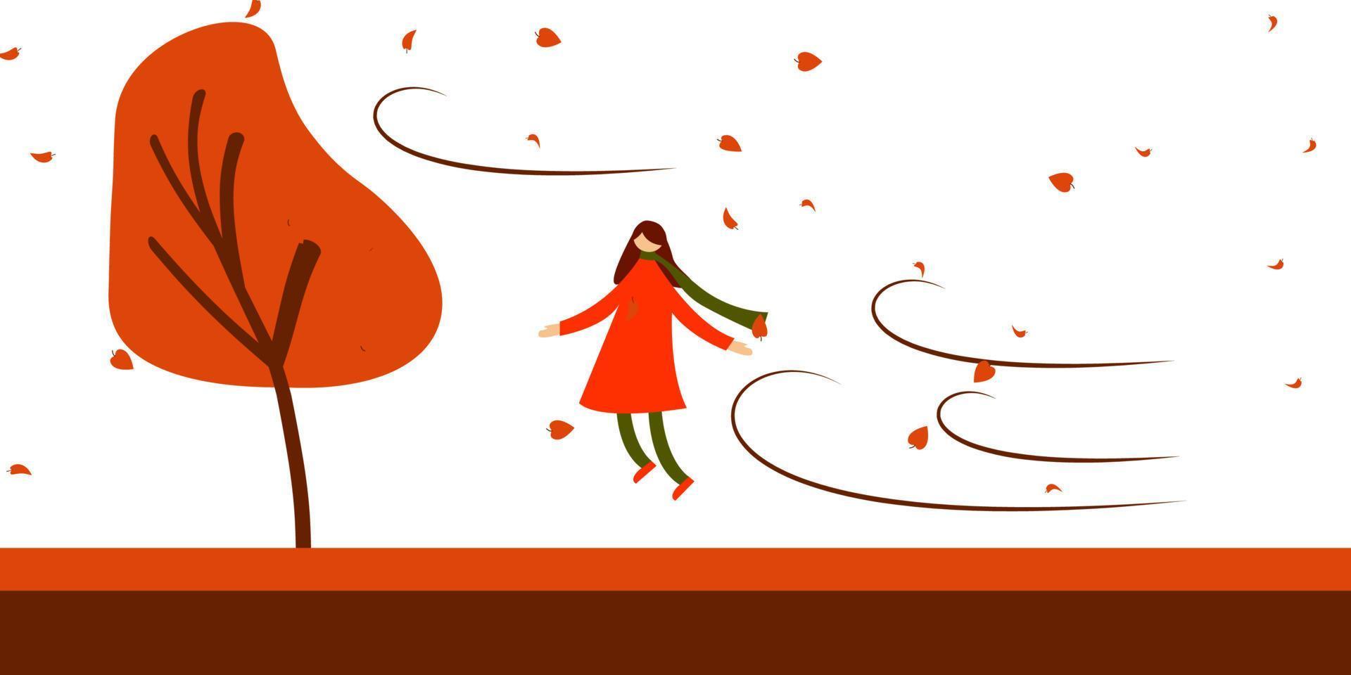 Flying autumn girl. Vector illustration.