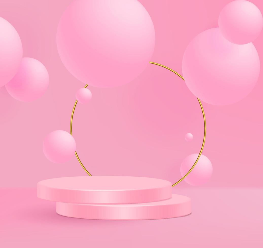 3d vector illustration stand minimal pink wall scene.