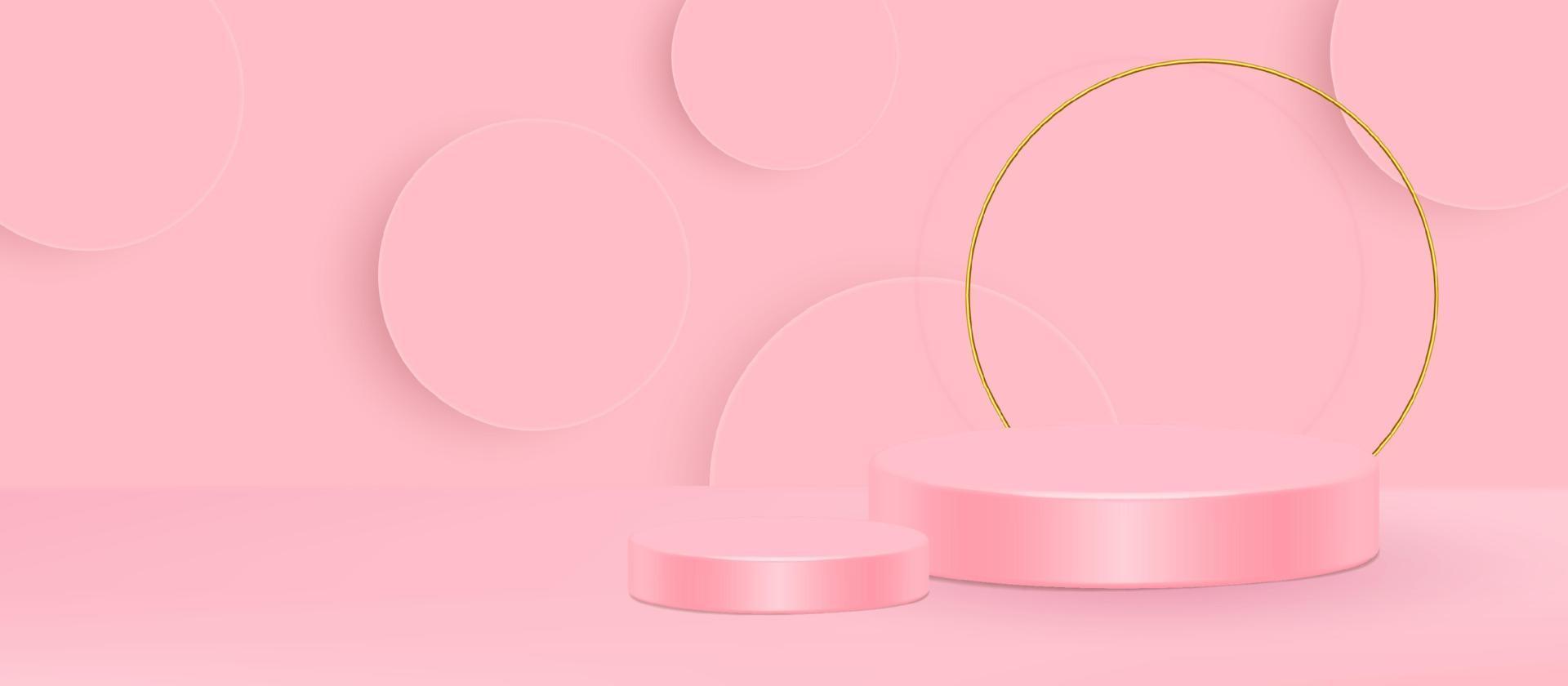 3d stand vector illustration. Geometric shape pink cream scene minimal 3d vector illustration.