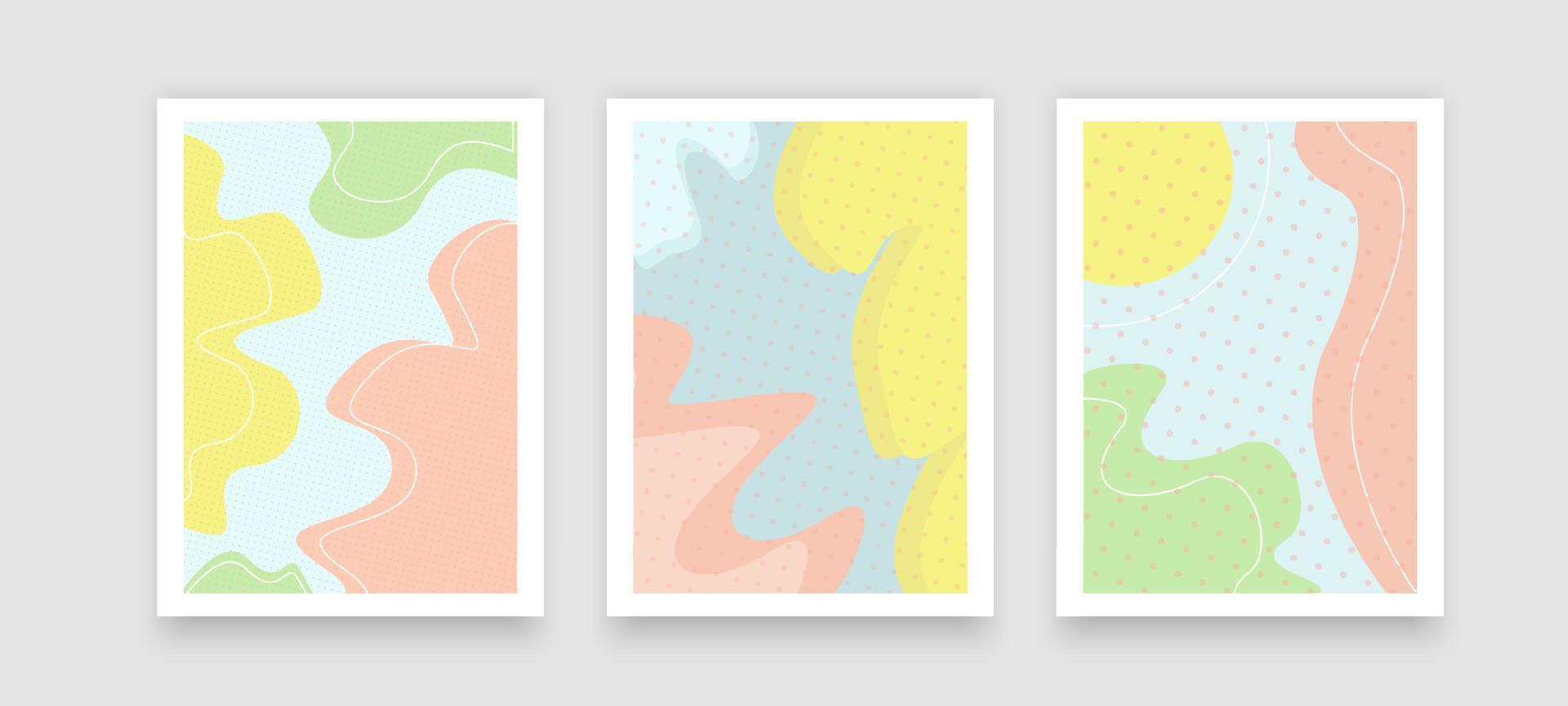 Set of eight abstract backgrounds. Hand drawn various shapes and doodle objects. Contemporary modern trendy vector illustrations. Every background is isolated. Pastel colors