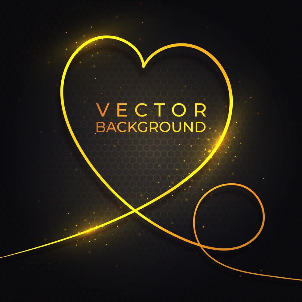 Glitter gold heart frame with space for text. Heart with golden light. Happy Valentines Day card with glowing heart. Bright glittering star dust. Festive border. Vector illustration.