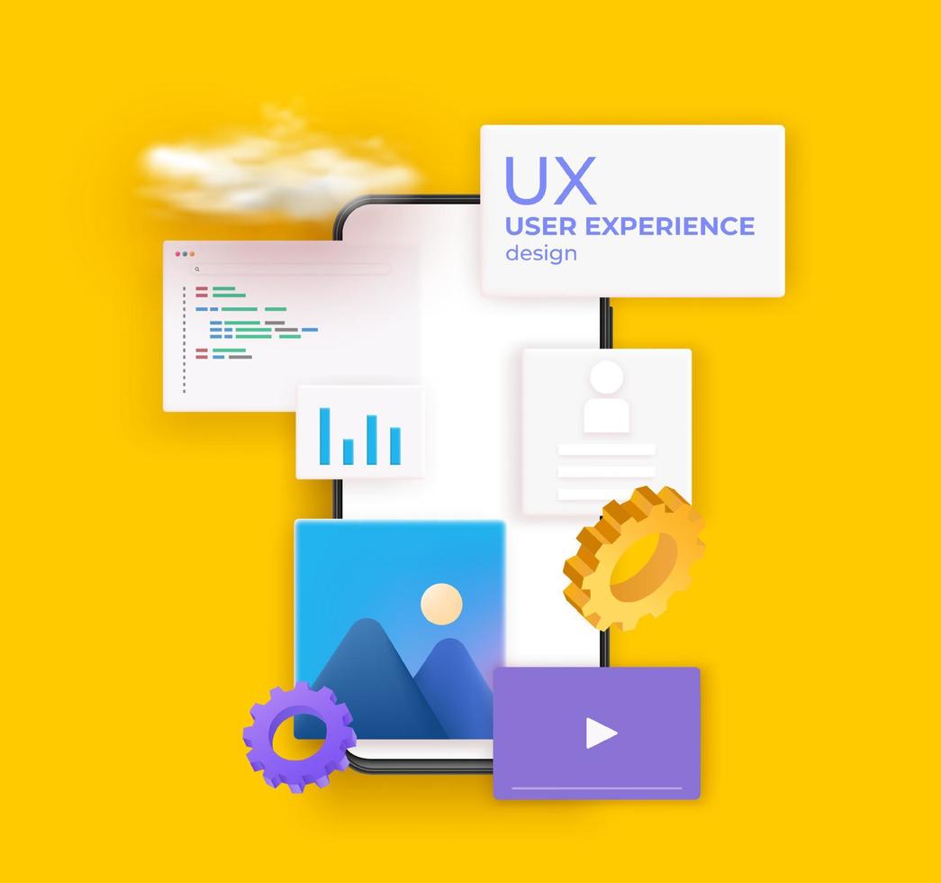 UX UI Flowchart. Mock-ups mobile application concept isometric flat design. Vector illustration
