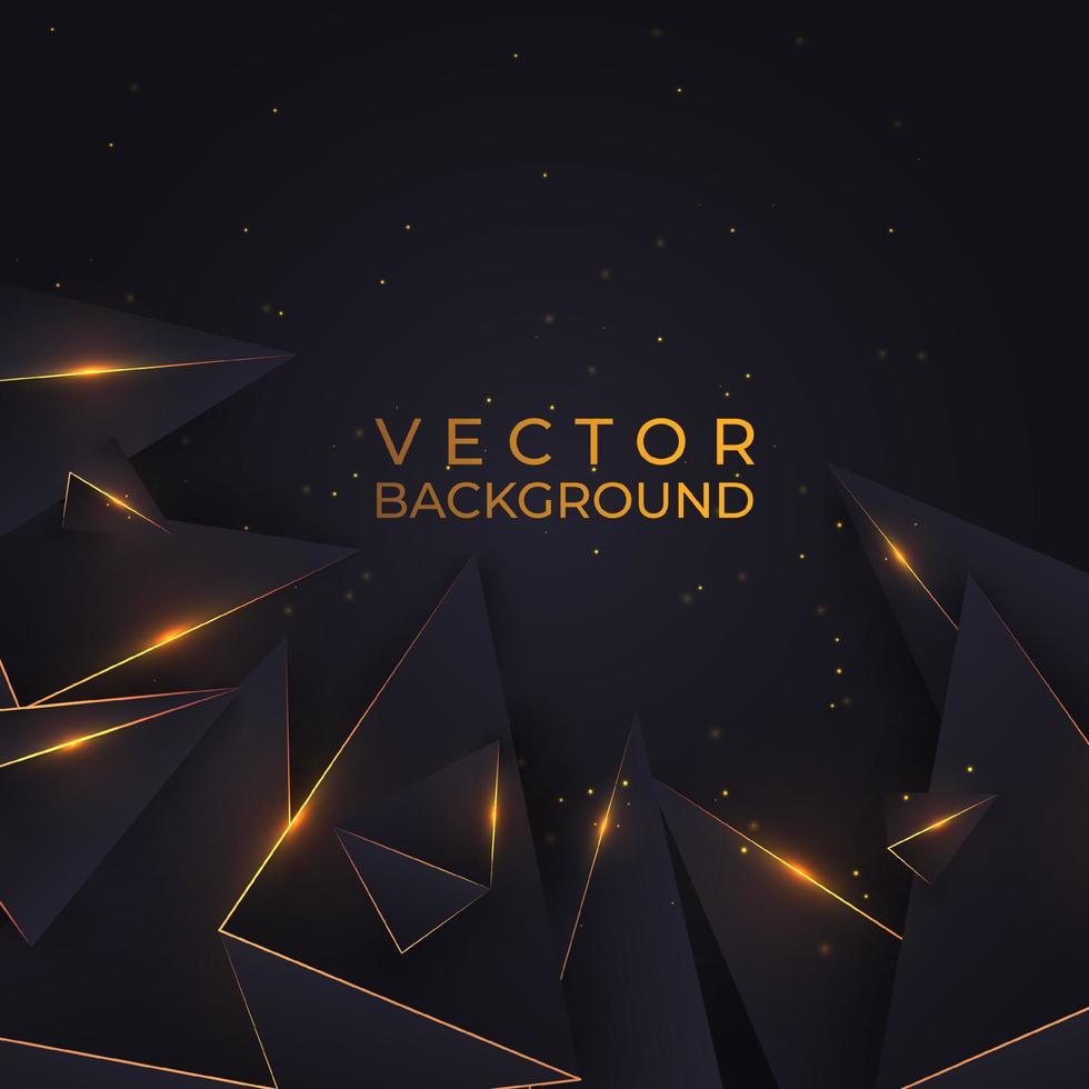 Luxury gold and black background with geometric shapes with effect, Shiny triangles. Abstract backdrop vector illustration.