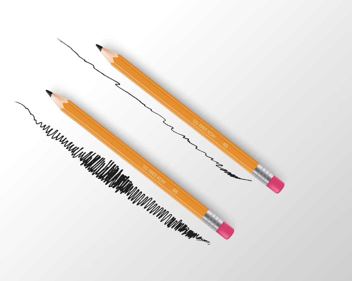 lápiz grueso con borrador. juego de lápices de diferentes tamaños. ilustración vectorial en estilo realista. Ilustración de vector de lápiz de tipo diferente 4b y 8b.